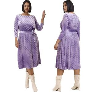 Torrid Womens Midi Burnout Velvet Boatneck Dress Purple Polka Dot Size 2x Easter